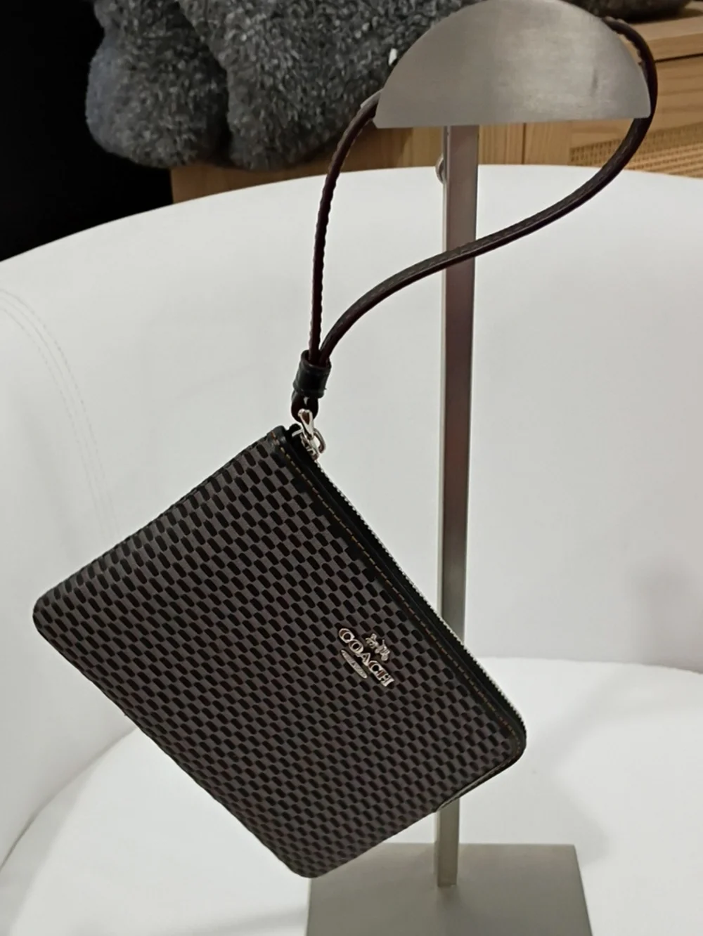 Coach Brown and Black Checkered Wristlet